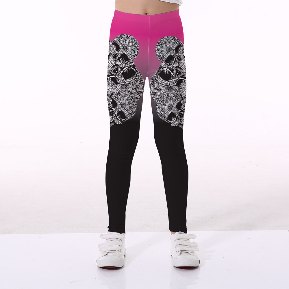 Décontracté Enfants Pantalon de Sport Halloween Crâne Floral Impression Droite Enfants Leggings 5 Modèles: Black / S
