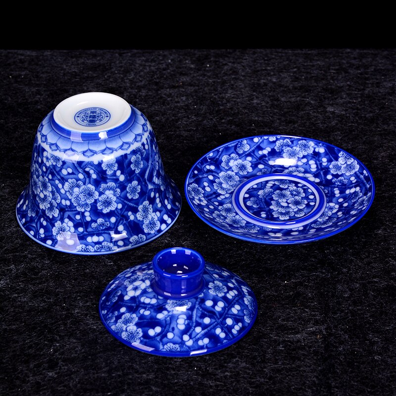 Chinese Blue and White Porcelain Gaiwan Handmade Teacup Exquisite Ceramic Tea Bowl Home Teaware Drinkware Personal Cup 200ml