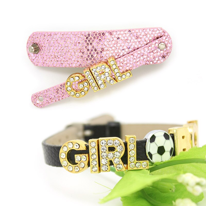 130PCS 8MM Gold Color Slide Letters English Alphabet A-Z Fit Bracelet Wristband /Pet Name Collar Dog Collar LSSL07*130