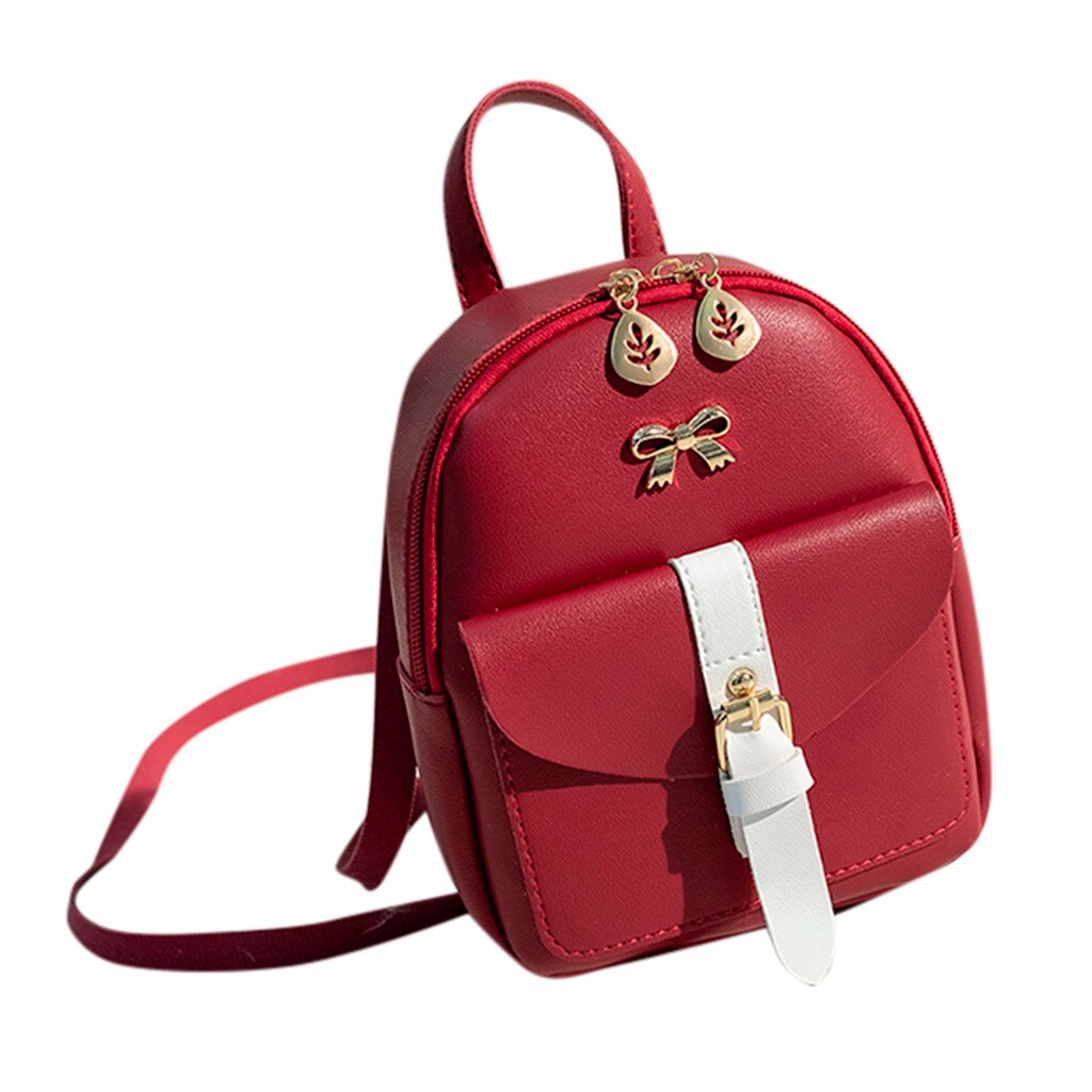 Mini sac à dos sac à bandoulière en cuir synthétique polyuréthane pour femmes pour adolescentes multi-fonction sac à dos femme dames école sac à dos mochila # T1P: Red