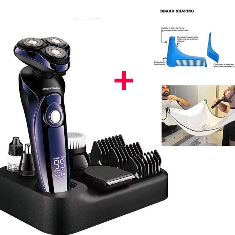 Vådtør 4d elektrisk barbermaskine til mænd skæg hårtrimmer elektrisk barbermaskine genopladelig skaldet barbermaskine lcd display grooming kit: Barbermaskine sæt