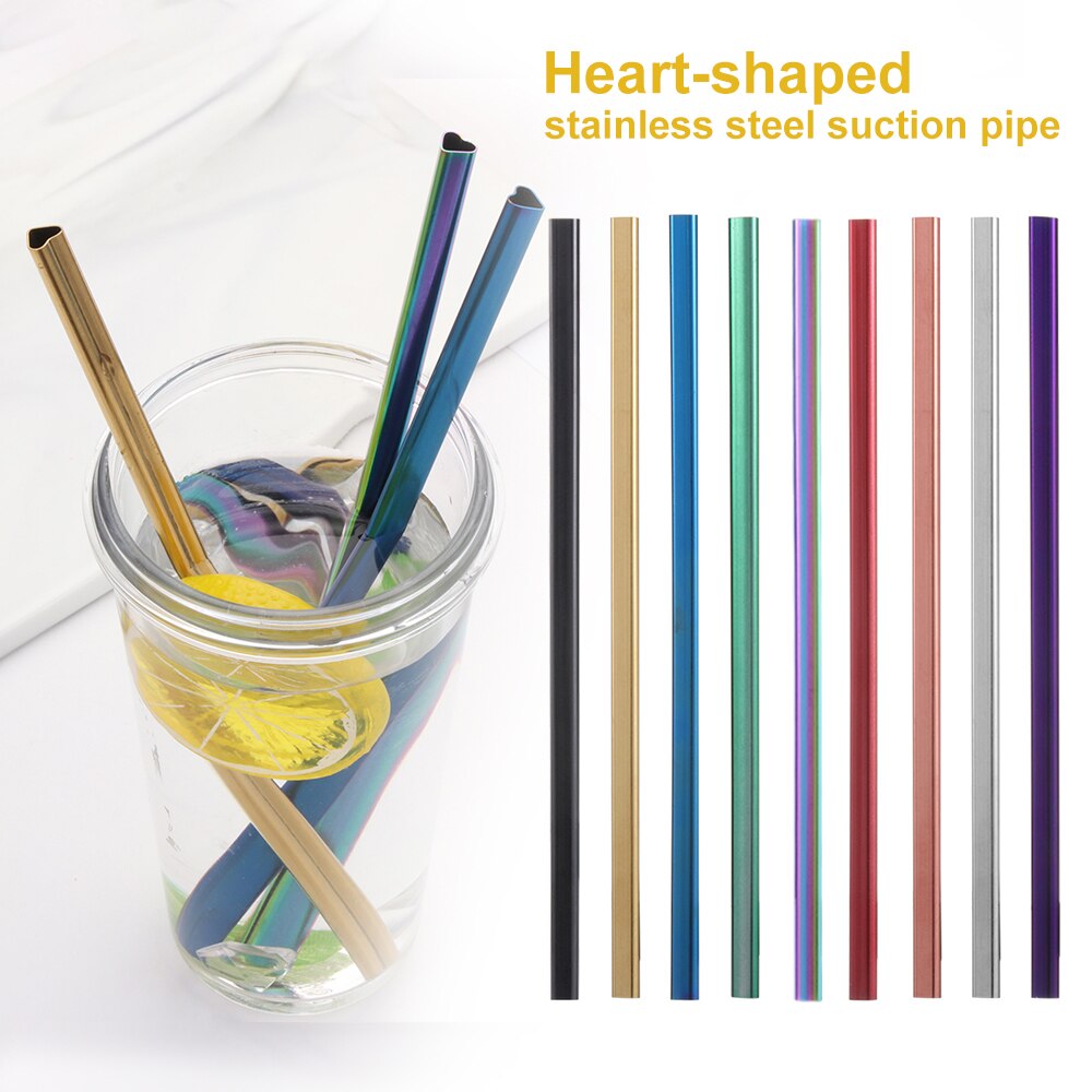 1Pcs Heart-shaped Drinking Straw Reusable Metal Straw Set Bubble Tea Straws 304 Stainless Steel Pearl Milkshake Straw Set