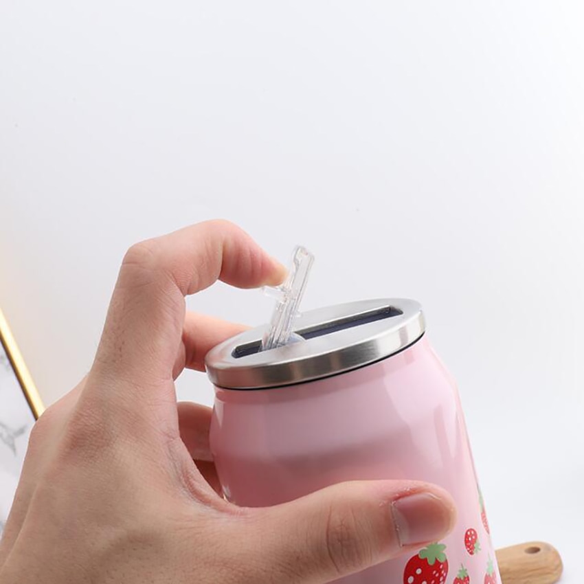 Mignon fraise Girly isolé bouteille d'eau en acier inoxydable Portable large bouche peut tasse d'eau, 500ml, bouteille Thermos de voyage bouteille isotherme
