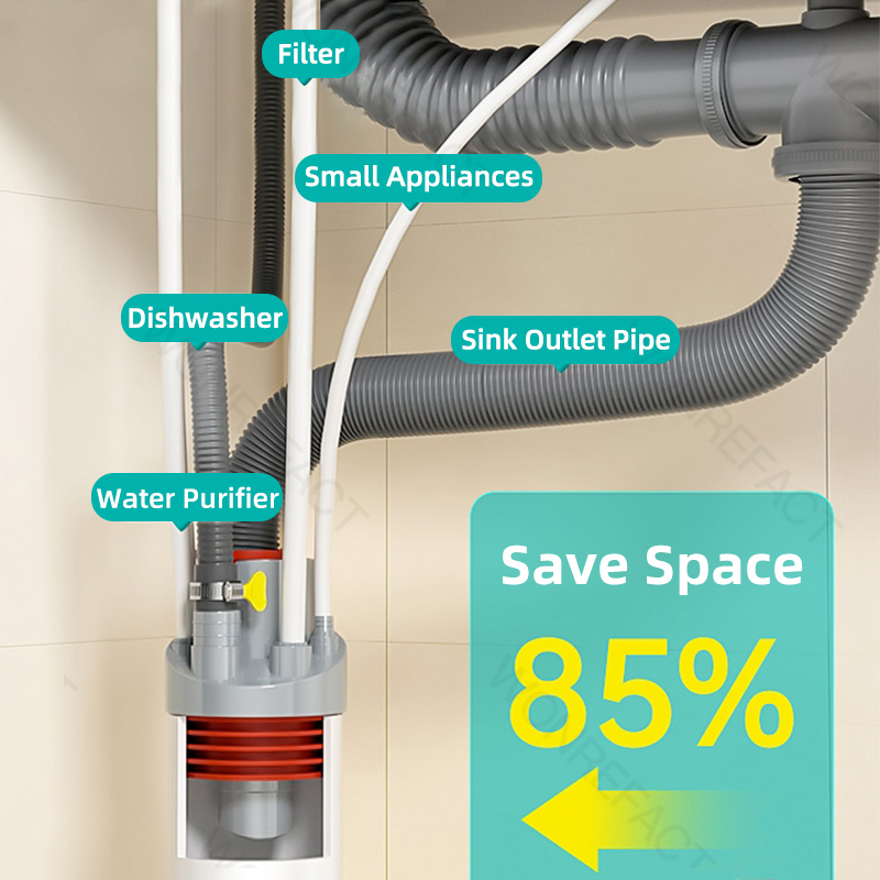 Küchenrohr-Abflussrohr-Anschluss, Küchen-Wasserreiniger, Spülmaschine, Abflussrohr-Anschluss, Abflussrohr mit mehreren Anschlüssen, geruchsdicht und insec