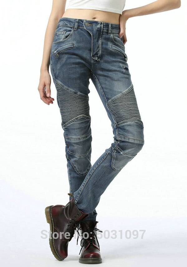 Loong Biker motorcycle riding pants 100% cotton protective leisure jeans female knight casual loose trousers