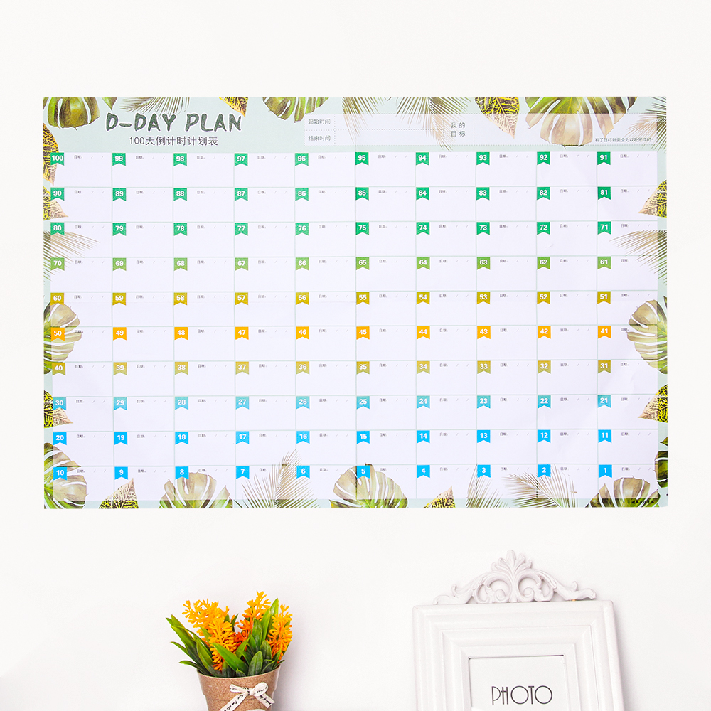 1 PC 100-Day Countdown Sign Calendar Learning Schedule Daily Agenda for Kids Study Planning Office School Supplies