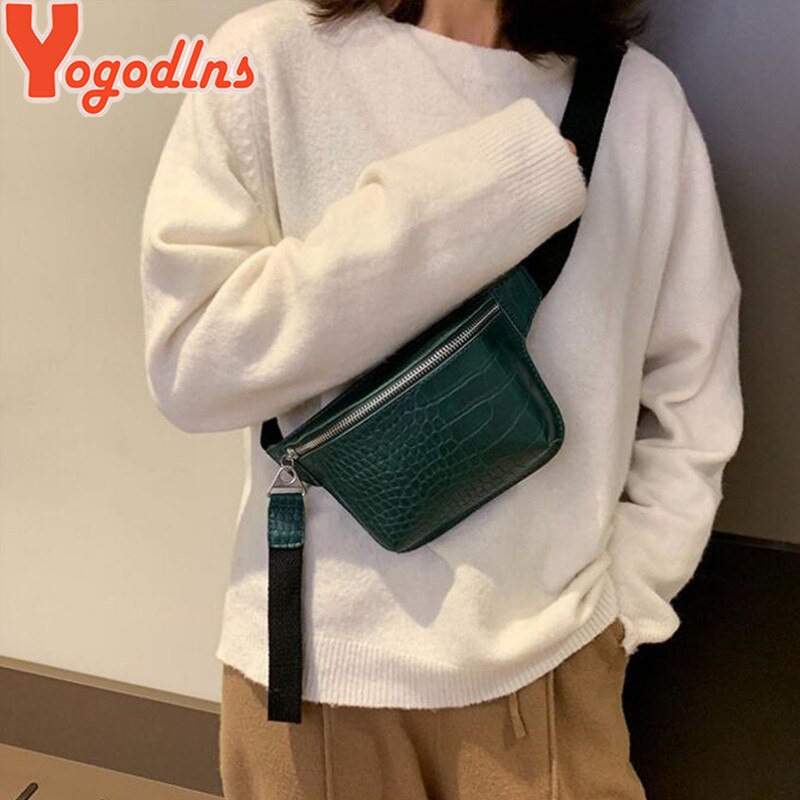 Yogodlns Casual Bag for Women Alligator Leather Phone Pouch Ladies Wide Strap Belt Crossbody bag