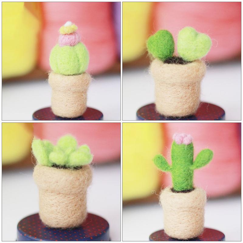 8 Stuks Diy Naald Vilt Kit Mini Cactus Decoraties Wol Vilten Starter Materialen