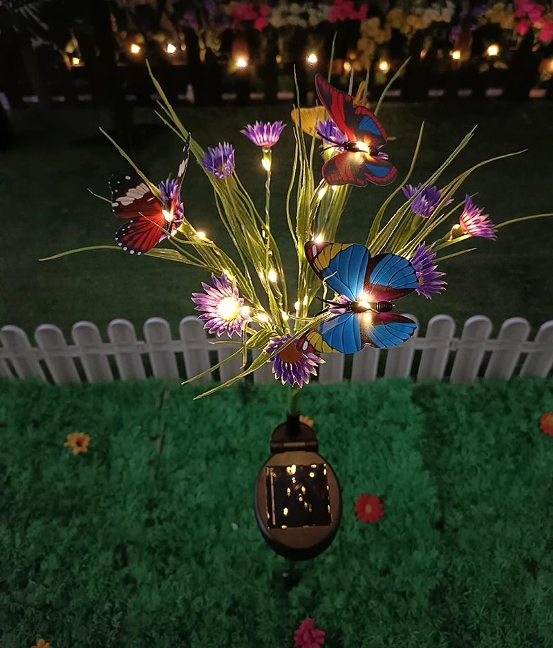 Solar Garden Lights Wild Flower Chrysanthemum Stake Lawn Lamp Waterproof Garden Butterfly Lamps Yard Art for Home Decoration: Orange