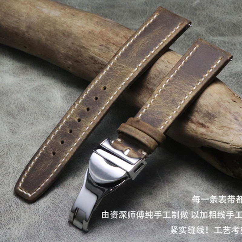 Bracelet de montre Vintage marron fait main en cuir de cheval fou 20mm 21mm 22mm bracelet de montre en cuir de veau véritable pour IWC