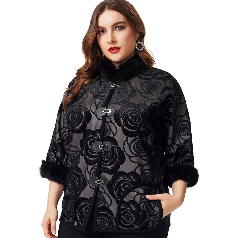 Efterår mor tøj kvinder langærmet frakke jakke dame vintage plus size broderede frakker til kvinder: Xxxl