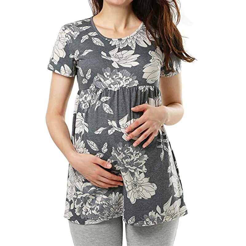 Frauen Kleidung Schwangerschaft Top Mutterschaft Shirts Kurzarm Polka Dot Crew Neck Comformation Nette Mutterschaft Tops