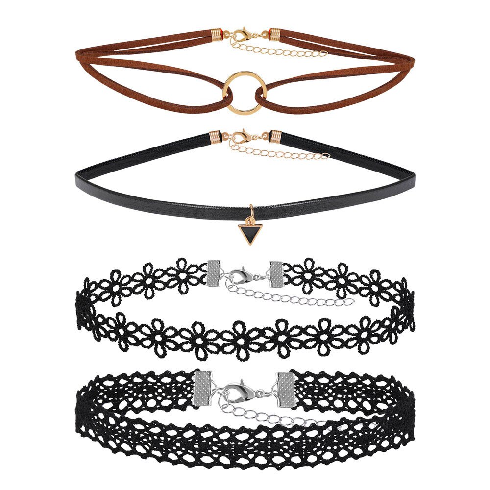 ZS 4PCS/lot Women Choker Punk Rock Gothic Sexy Rivet Collar Choker Necklace Body Jewelry Birthday Party: E