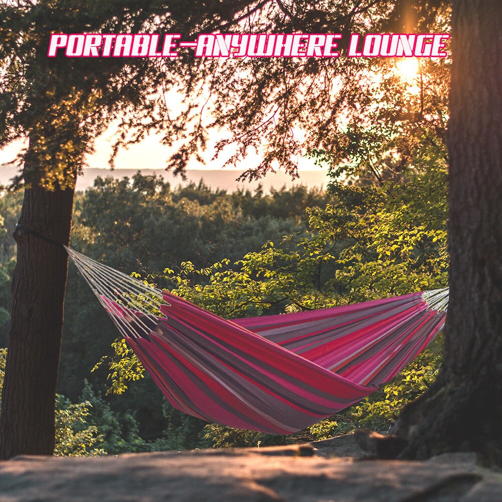 Canvas Hammock Thicken Leisure Stripe Double Single People Hanging Swing Bed Outdoor Garden Hammock Hanging Bed for Travel