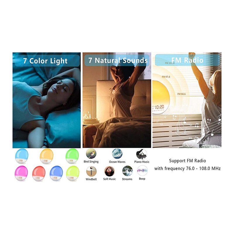 Wake Up Light Sunrise Alarm Clock for Kids, Heavy Sleepers, Bedroom, with Sunrise Simulation, Sleep Aid, Dual Alarms