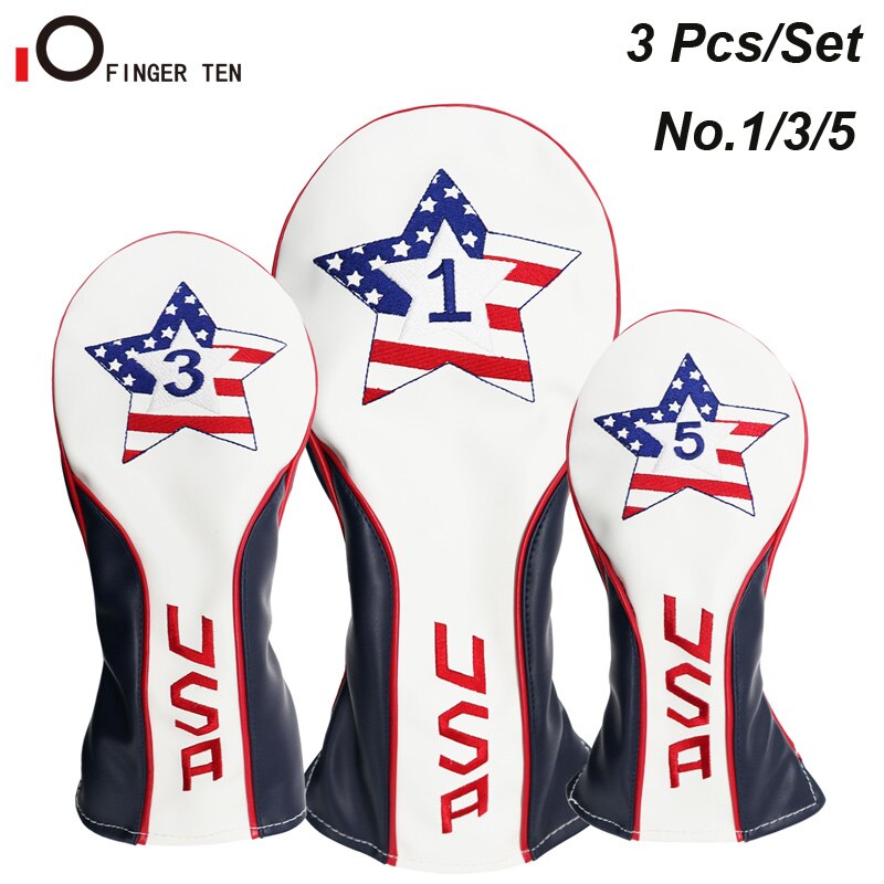 Deluxe Synthetic Leather Golf Head Covers for Woods Driver Fairway Rescue Club Cover No.1 3 5: 3Pcs Set-USA Star