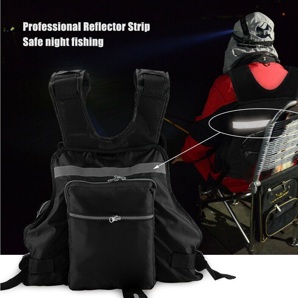 Rafting Zipper Life Jacket Drifting Fishing Swimming Kayak Water Sport Adults Multi Pocket Adjustable Vest Boating Mesh Canoe