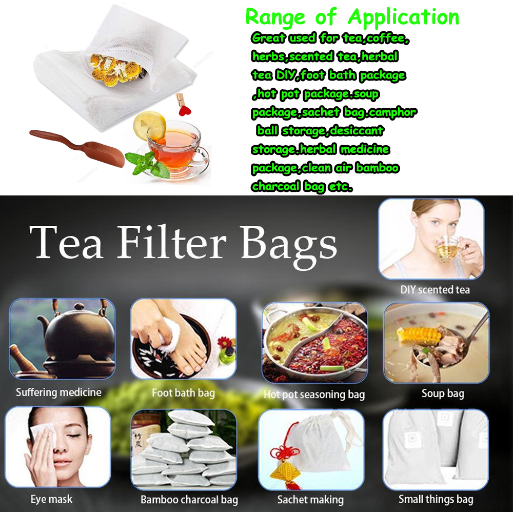 100-2000 Uds. Bolsas de té desechables con filtro, bolsas de té perfumadas con cuerda, papel sellado curativo para cocina, hojas sueltas, té, café, especias, hierbas