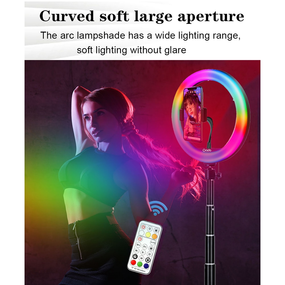 10 inch LED RGB Ring Light USB Selfie Video Lamp Kit with Tripod Remote Control for Photography Makeup Studio Live