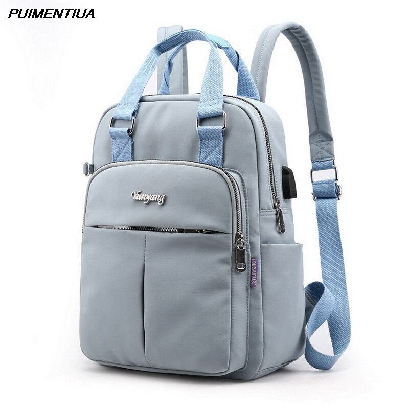 Solid Women Backpack Female Travel School Bags For Teenage College Schoolbag Nylon Solid Color High Student Bag: blue