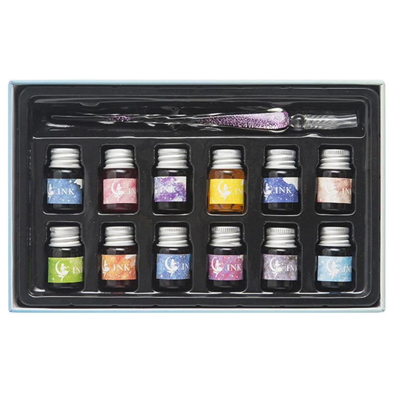 13 Teile/satz Kristall sternenklar Himmel Glas Tinte Stift Glas tauchen Stift Brunnen Stift Tinten Für Schreiben Brunnen Kuli-einstellen Büro schule Liefert G: D