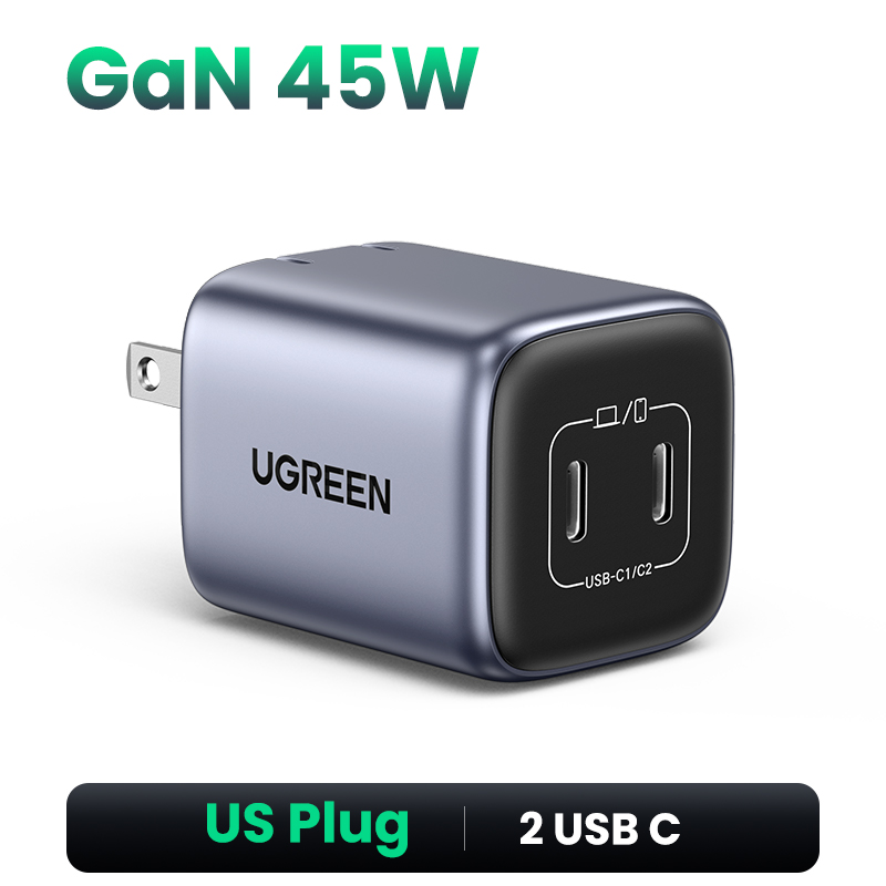 UGREEN-cargador USB con enchufe de EE. UU., Cargador rápido de 45W GaN, PD QC 3,0, USB C, cargador rápido para iPhone 14 13, cargador portátil de viaje: UE