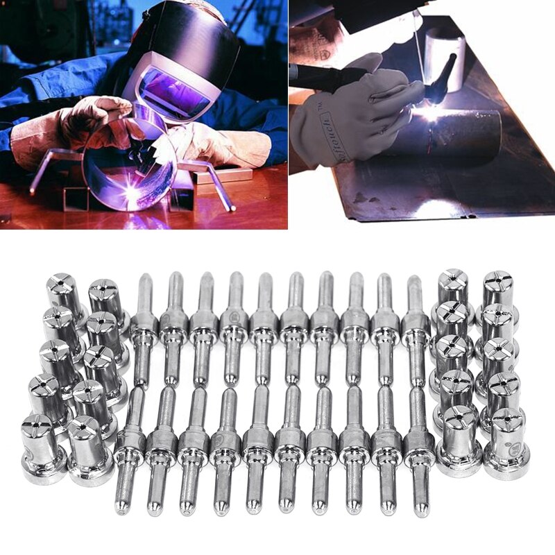 40pcs Plasma Cutting Torch Consumable Cutting Extended Long Plasma Cutter Kit 40A PT31 Plasma Torch Tip Electrode Nozzle
