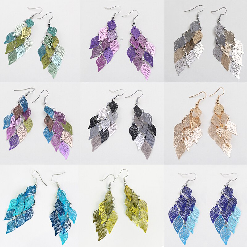 Vintage Hollow Leaves Earrings for Women Bohemian Colorful Long Dangle Earrings Jewelry boucle oreille femme