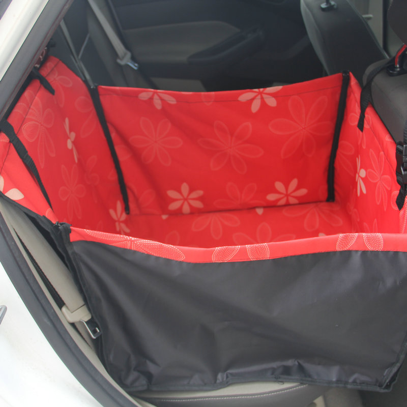 HJKL Pet Carrier Hond Auto Back Seat Carrier Cover Pet Dog Mat Deken Cover Pet Mat Hangmat Kussen Protector Hond accessories85: Red flower