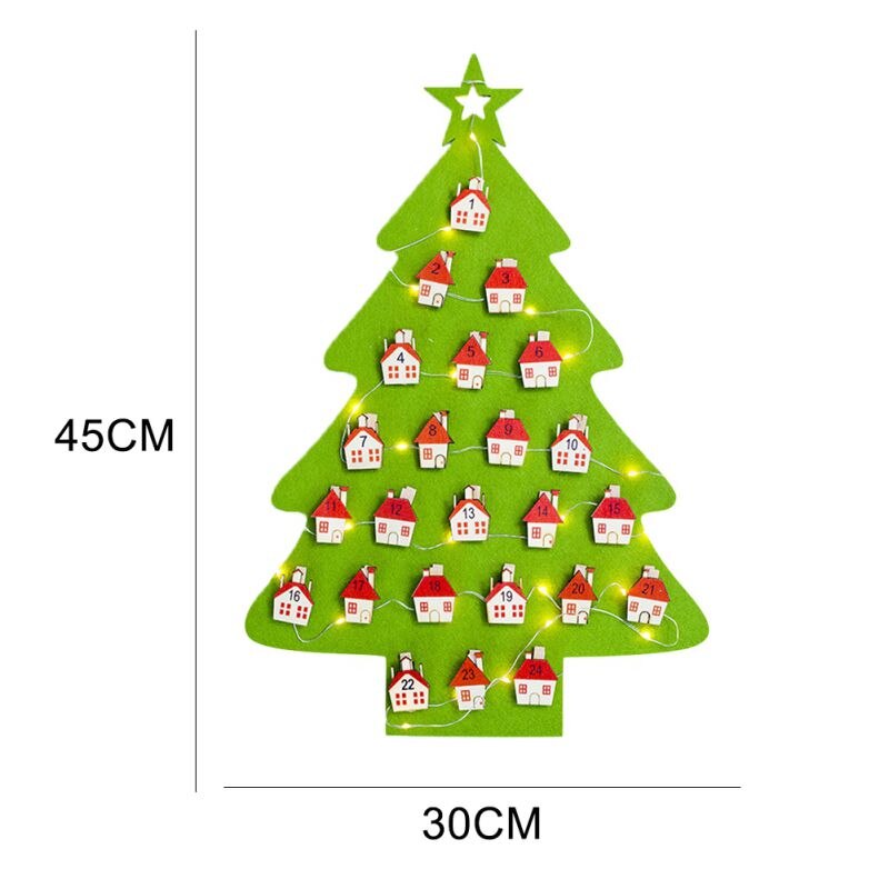 Hanging Fabric Christmas Tree Lighted Countdown Advent Calendar for Xmas Decorations Kid Toys Christmas Hanging Ornament
