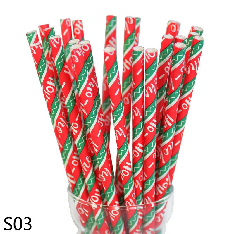 25 stuks/partij kerstversiering sneeuwvlok papieren rietjes diy kerst bruiloft verjaardag feest decoratie wegwerp drinkrietjes: S03