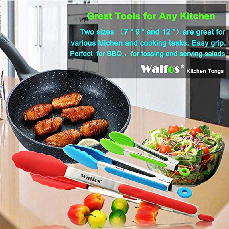 Walfos rustfrit stål silikone køkken tænger bbq klip salat brød madlavning mad servering tang køkkenredskaber