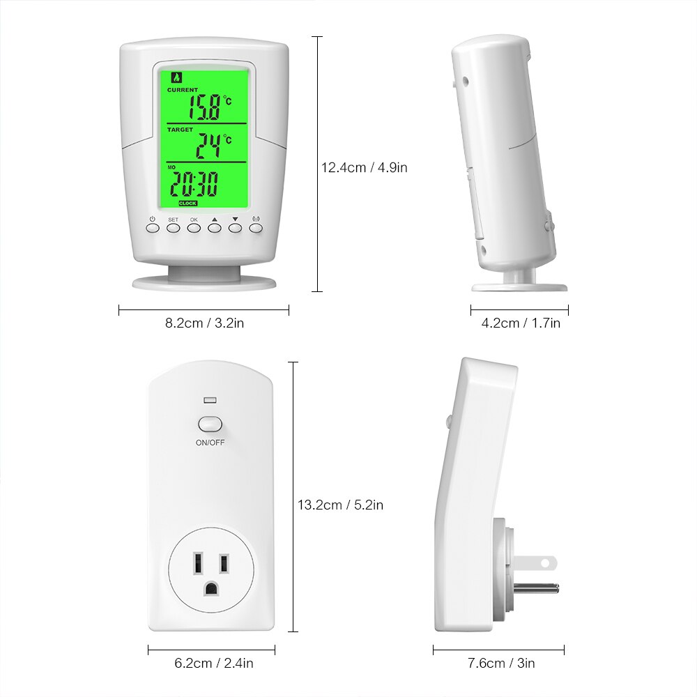 Smart Programmable Wireless Remote Thermostat LCD Screen + Plug in Socket Heating Cooling Program Temperature Controller