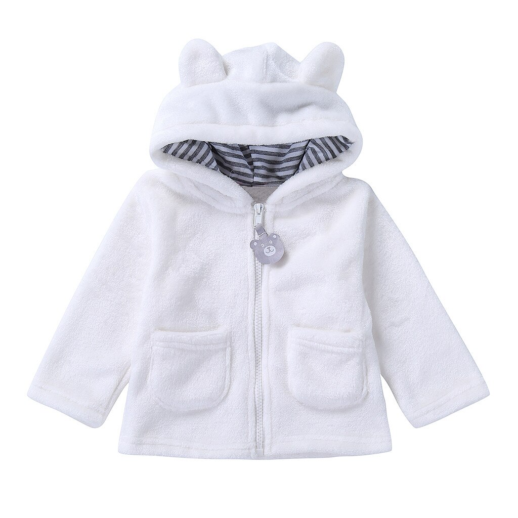 MUQGEW Pasgeboren Baby Jongens Meisjes Cartoon Lange Mouwen Warm Hooded Coat Kleding Snowsuit: WHITE / 12m