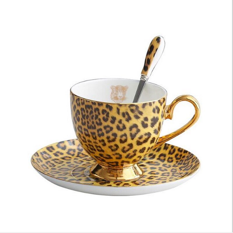 Juego de tazas y platillos de leopardo, Juego de platillos para café: 1 cup X 1 saucer