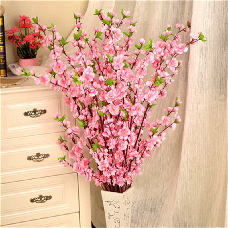 65cm kirsebærrosa silke kunstige blomster forår blomme fersken blomstre gren silke blomst træ dekoration bryllup dekoration faux blomster
