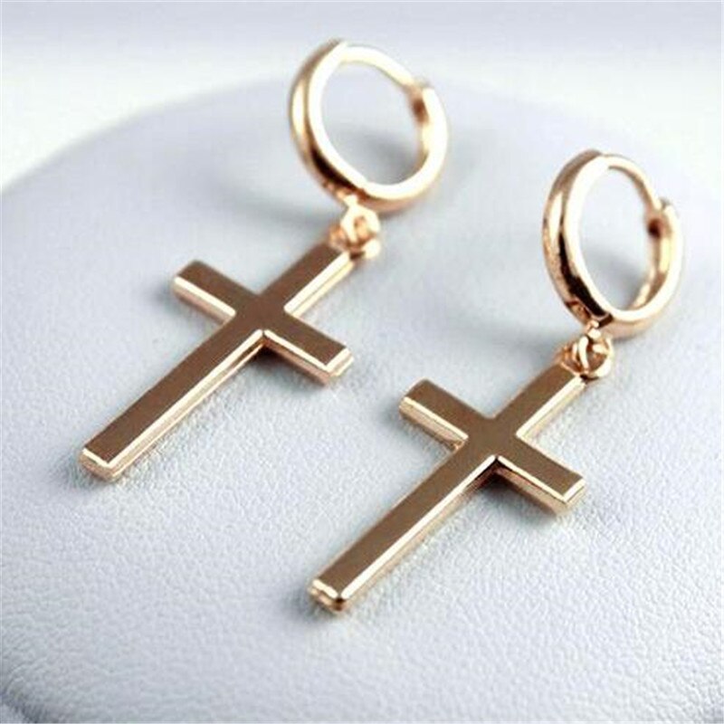 Cross Clip Earrings Metal Gold Smooth Surface Earrings for Women's Women's Wedding Jewelry