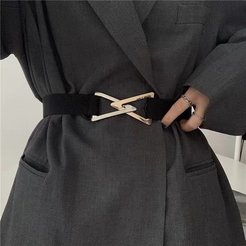 Cinturones anchos para mujer, corsé de cuero PU para adelgazar la cintura, cinturones de cuerpo, cintura elástica ajustable, faja para vestido: triangle black belt