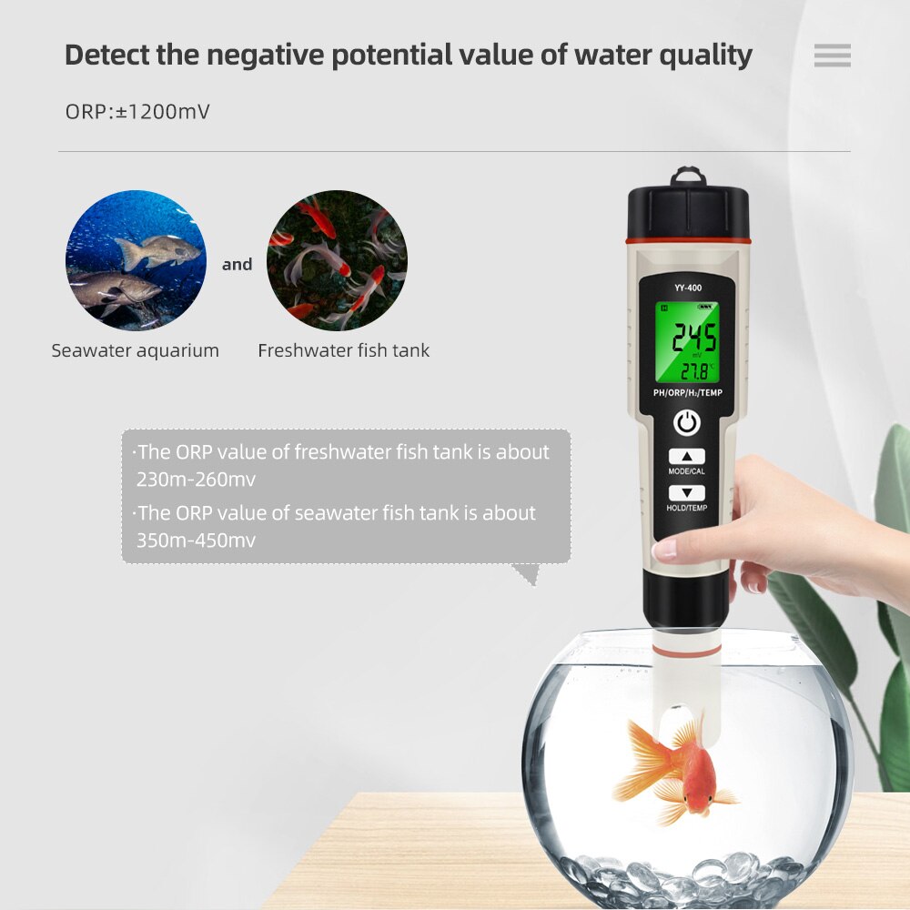 Digital PH Meter 4 in 1 Water Monitor Tester PH/ORP/H2 /Thermometer Multi-parameter Testing Meter