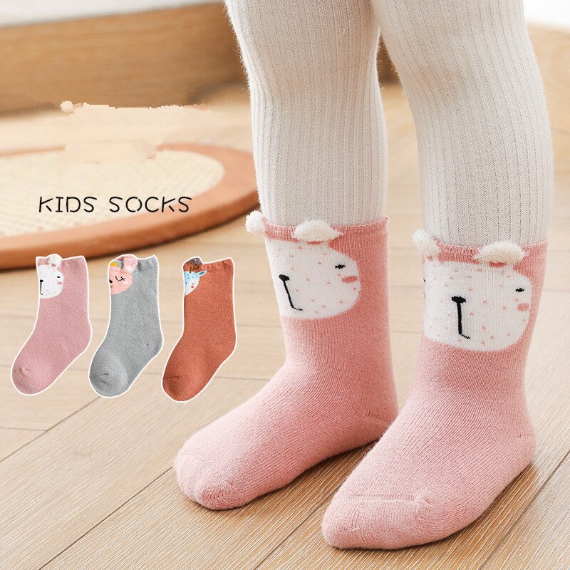 3 pares/lote 0 a 4 anos inverno quente terry meias para o bebê meninas meninos bonito animal recém-nascido meias engrossar crianças coisas do bebê