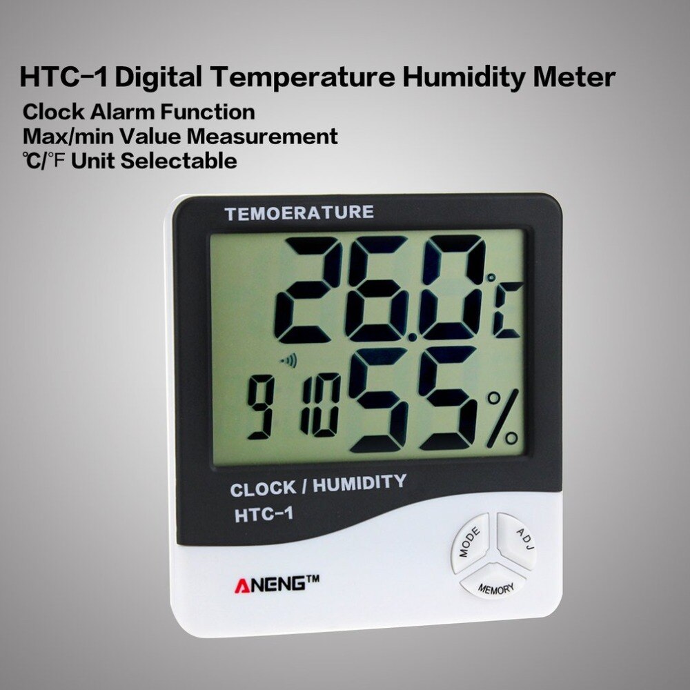 HTC-1 Innen LCD Elektronische Digitale Temperatur Feuchtigkeit Meter Zimmer Thermometer Hygrometer Wecker nasser Bahnhof