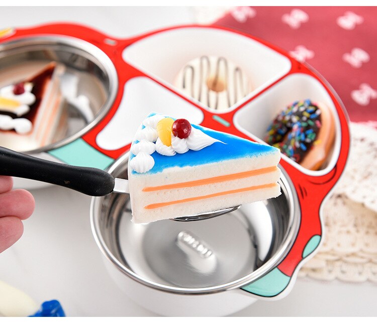 3 pçs/set crianças conjunto de utensílios de mesa pratos aço inoxidável placa alimentação do bebê com colher garfo bonito dos desenhos animados carro forma recipiente comida