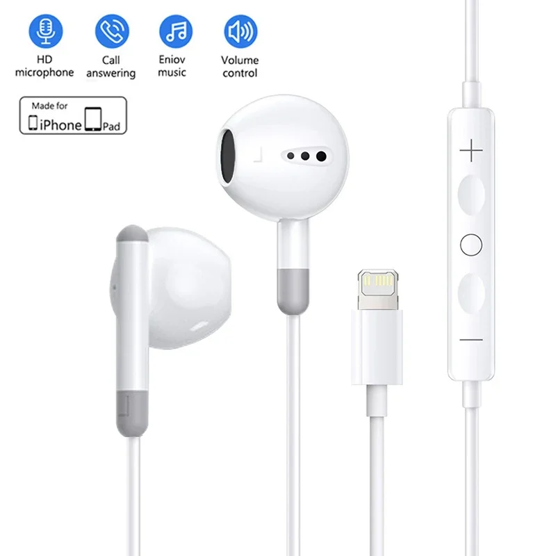For Apple iPhone 14 Lighting Earphones 13 12 11 Pro Max XR XS X SE 7 8 6 Plus Bluetooth In Ear Wired Earbuds Phone Accessories