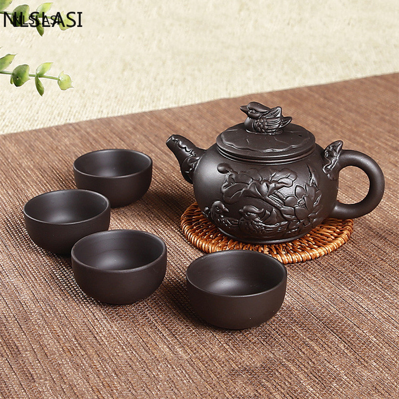 5 Stks/set Chinese Yixing Paarse Klei Thee Sets Xishi Theepot Handgemaakte Ketel Master Theekopjes Authentieke Huishoudelijke Theewaar Drinkware