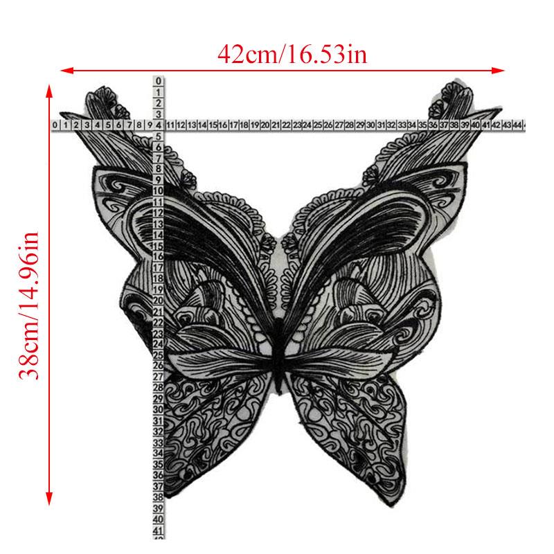 Tela de encaje de guipur para costura de ropa, apliques de cuello de mariposa, bordado, color negro