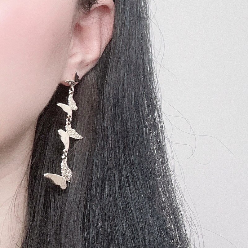 Metalen Vlinder Kwastje Oorbellen Multi-Lagen Vrouwen Dangle Oorbellen Goud Kleur Lange Opknoping Oorbellen Boucle D&#39; Oreille Femme
