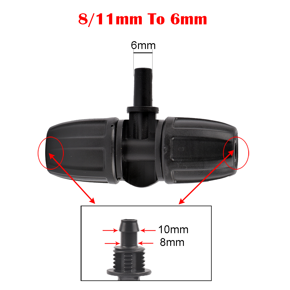 Tuinslang 8/11mm pe-buisverbindingen T-elleboog-eindplugverbindingen met vergrendelinggereduceerd barb-koppelingssysteem: Grey