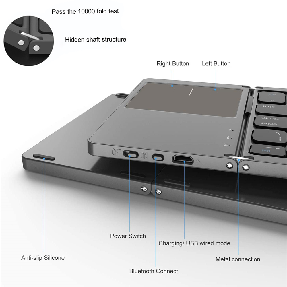 YelWong Mini Foldable Keyboard Portable Touchpad Bluetooth 3.0 Wireless Keypad for Windows Android ios Tablet iPad iPhone Xiaomi