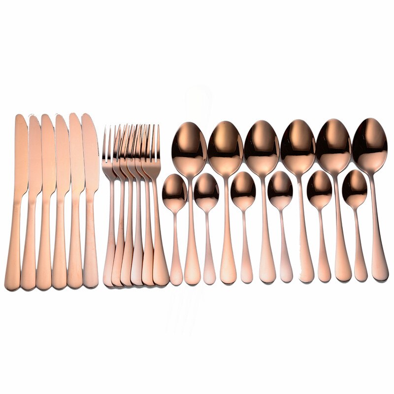 Roze Goud Bestek Set Roestvrij Stalen Bestek Set 24Pcs Keuken Servies Sets Vorken Lepels Messen Volledige Servies: rose gold