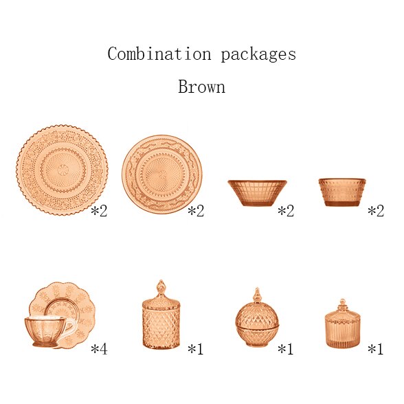 1:6 doll house mini model furniture accessories Glass texture combination （Including cups and saucers, fruit plates, salad bowl: brown